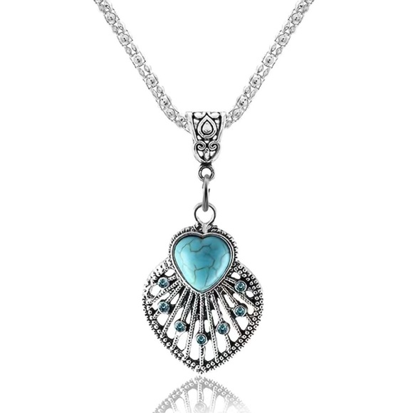 Boho Chic Necklace Southwestern Turquoise Silver Vibe Pendant Chain Gift Pouch - Picture 3 of 16